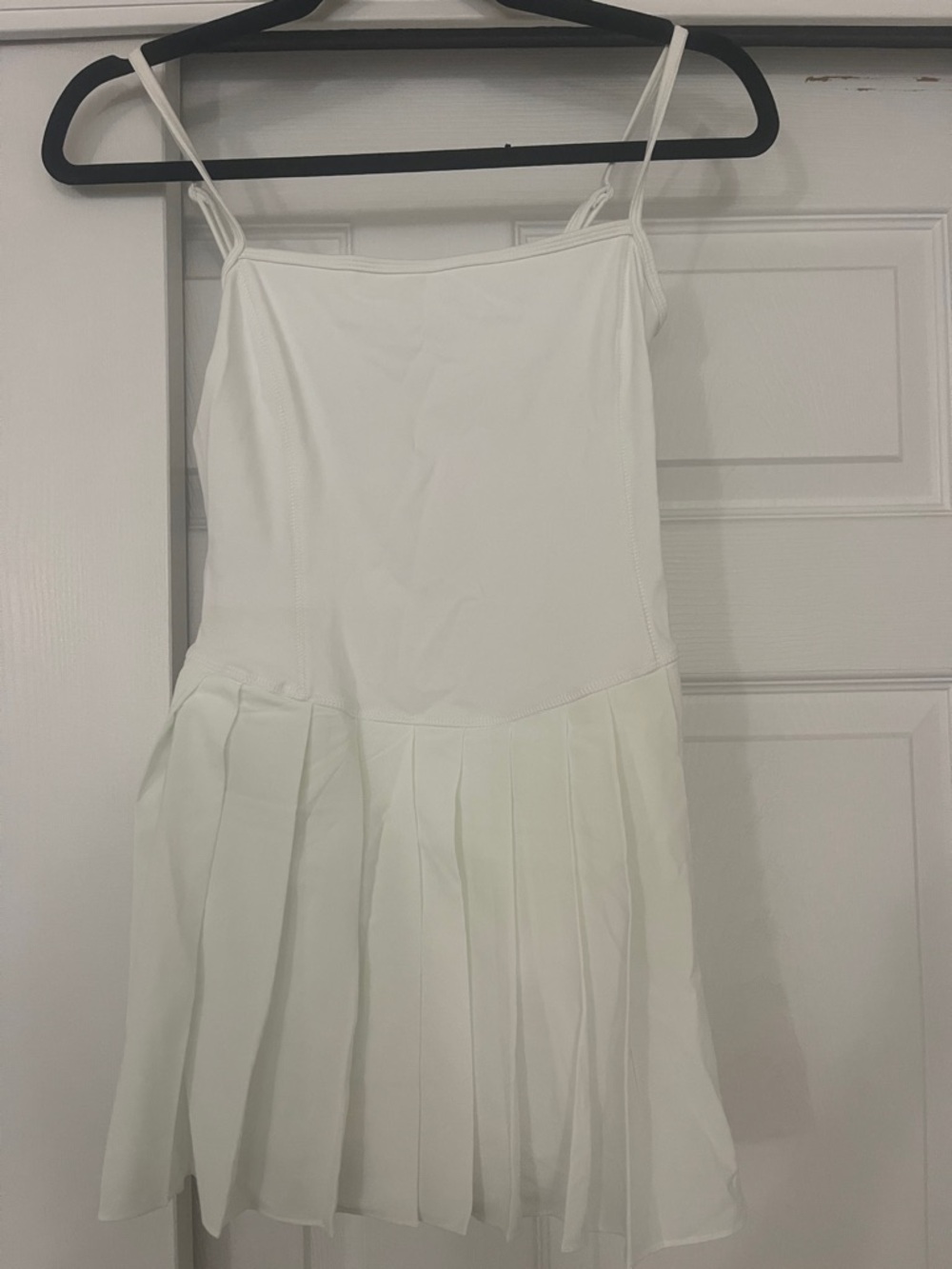 White Pleated Tennis Dress with Spaghetti Straps